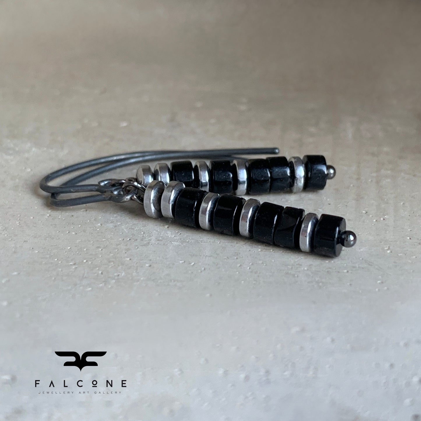 Mineral and Silver Earrings 'Onyx Column'