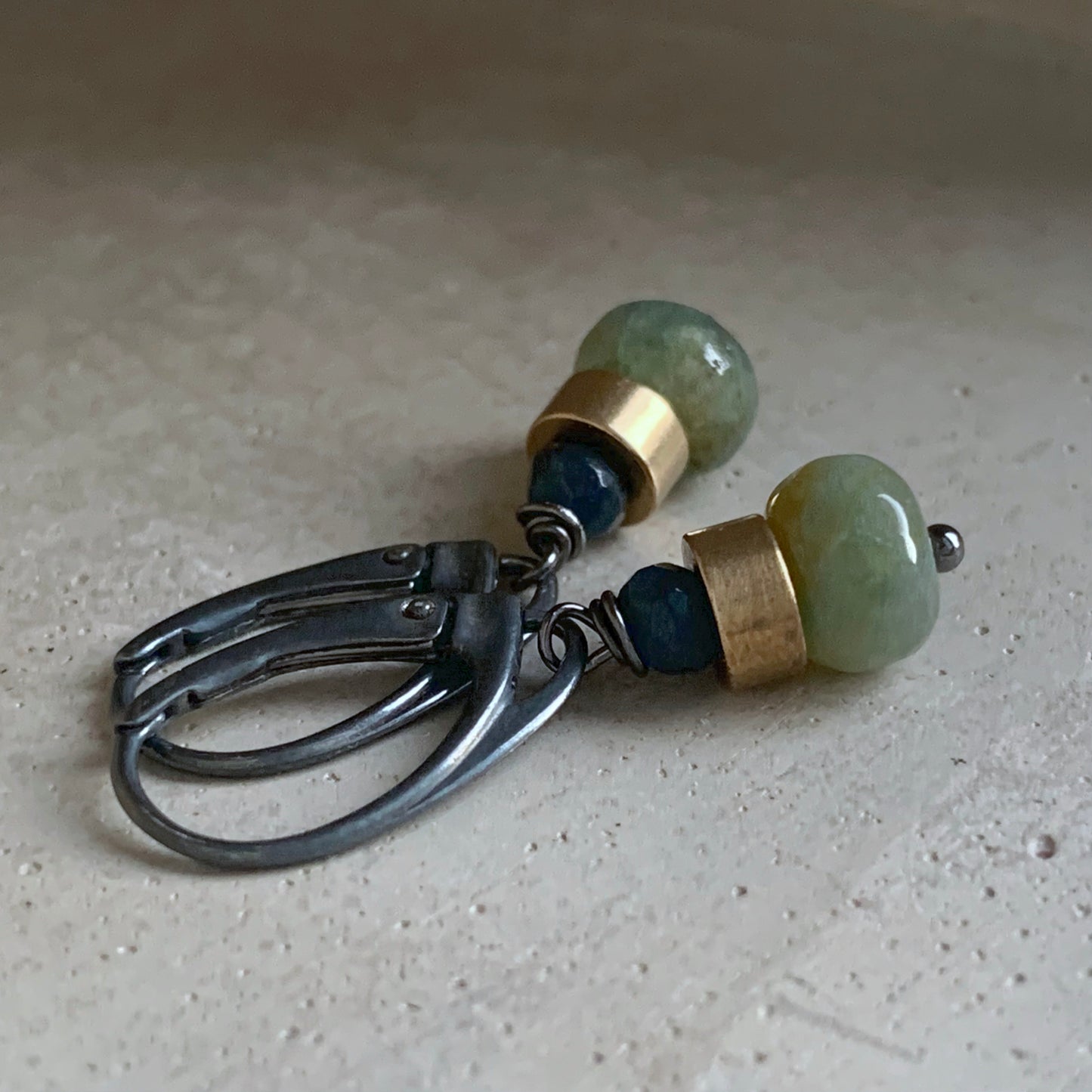 Earrings with Agate, Jadeite, Brass & Silver 'Forest Little Birds'