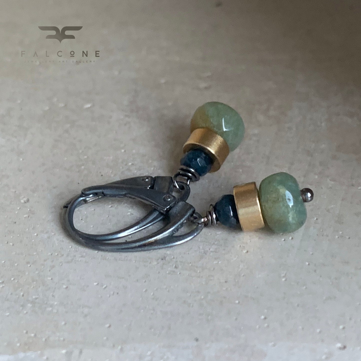 Earrings with Agate, Jadeite, Brass & Silver 'Forest Little Birds'
