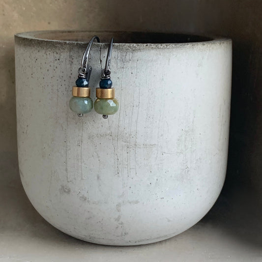 Earrings with Agate, Jadeite, Brass & Silver 'Forest Little Birds'