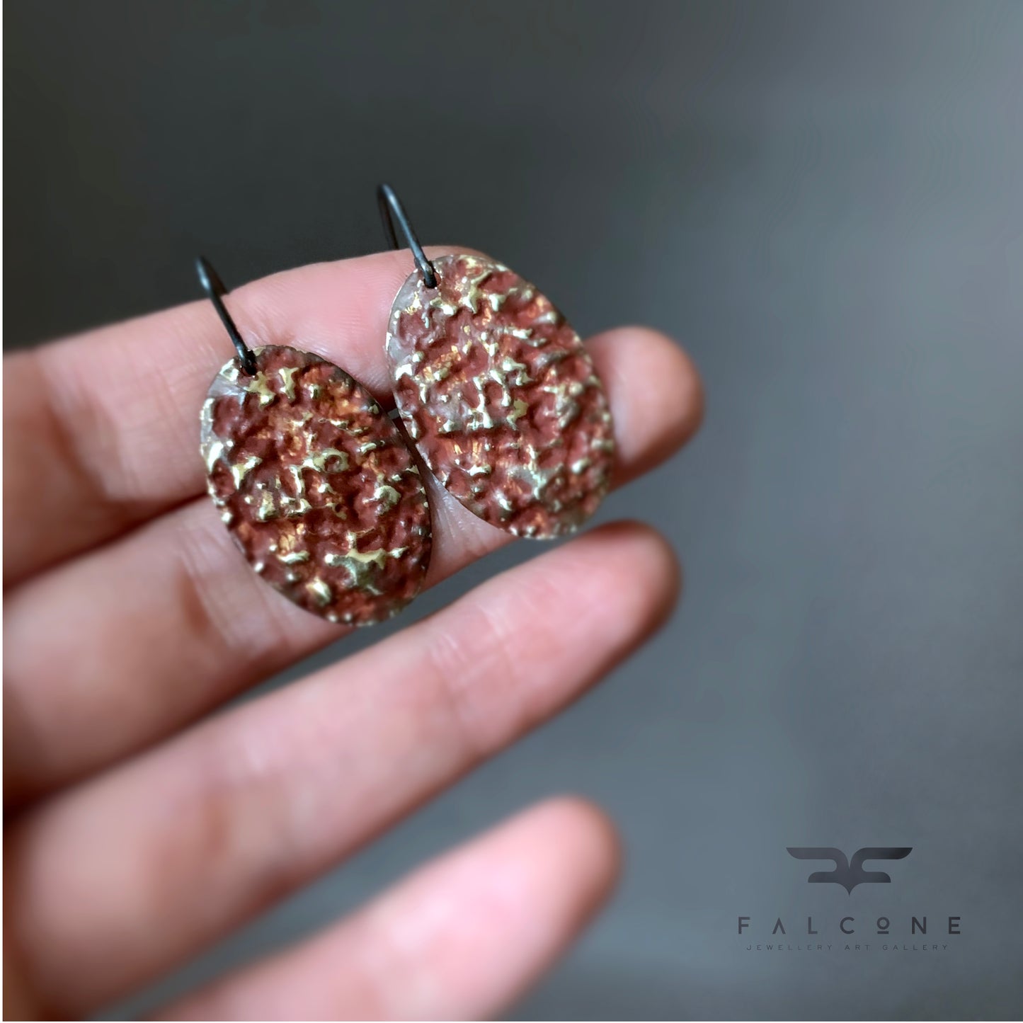 Brass & Sterling Silver Earrings 'Marsala & Gold Dust'