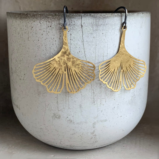 Brass and Sterling Silver Earrings 'Golden Ginkgo'