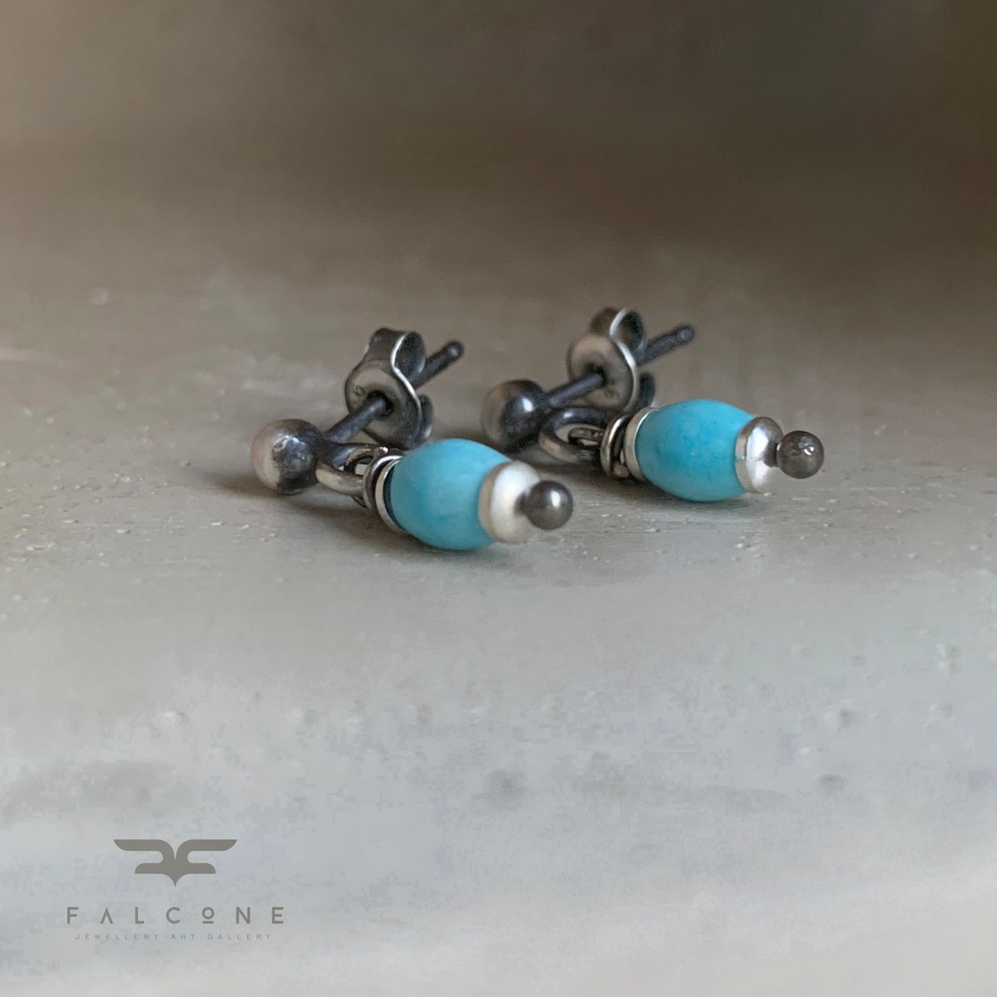 Sterling Silver Stud Earrings with Turquoise – 'Blue Tiny Drops'