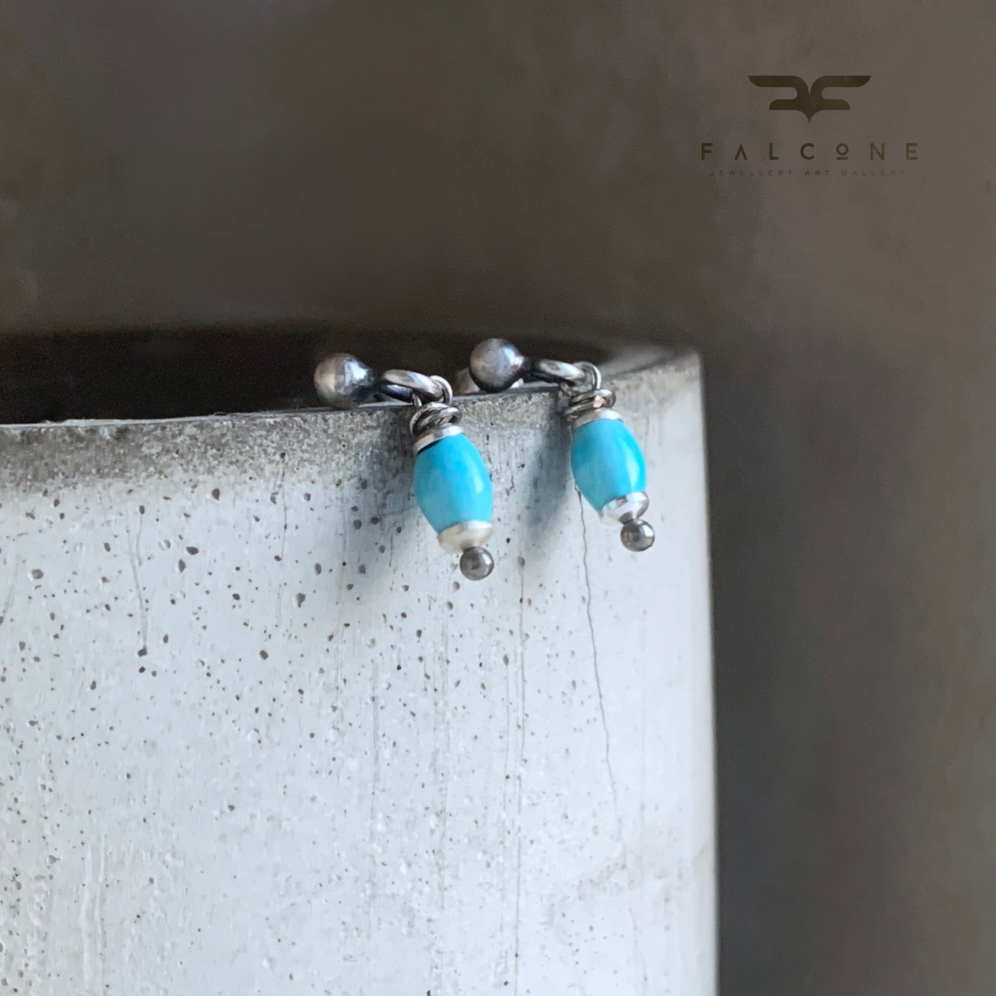 Sterling Silver Stud Earrings with Turquoise – 'Blue Tiny Drops'