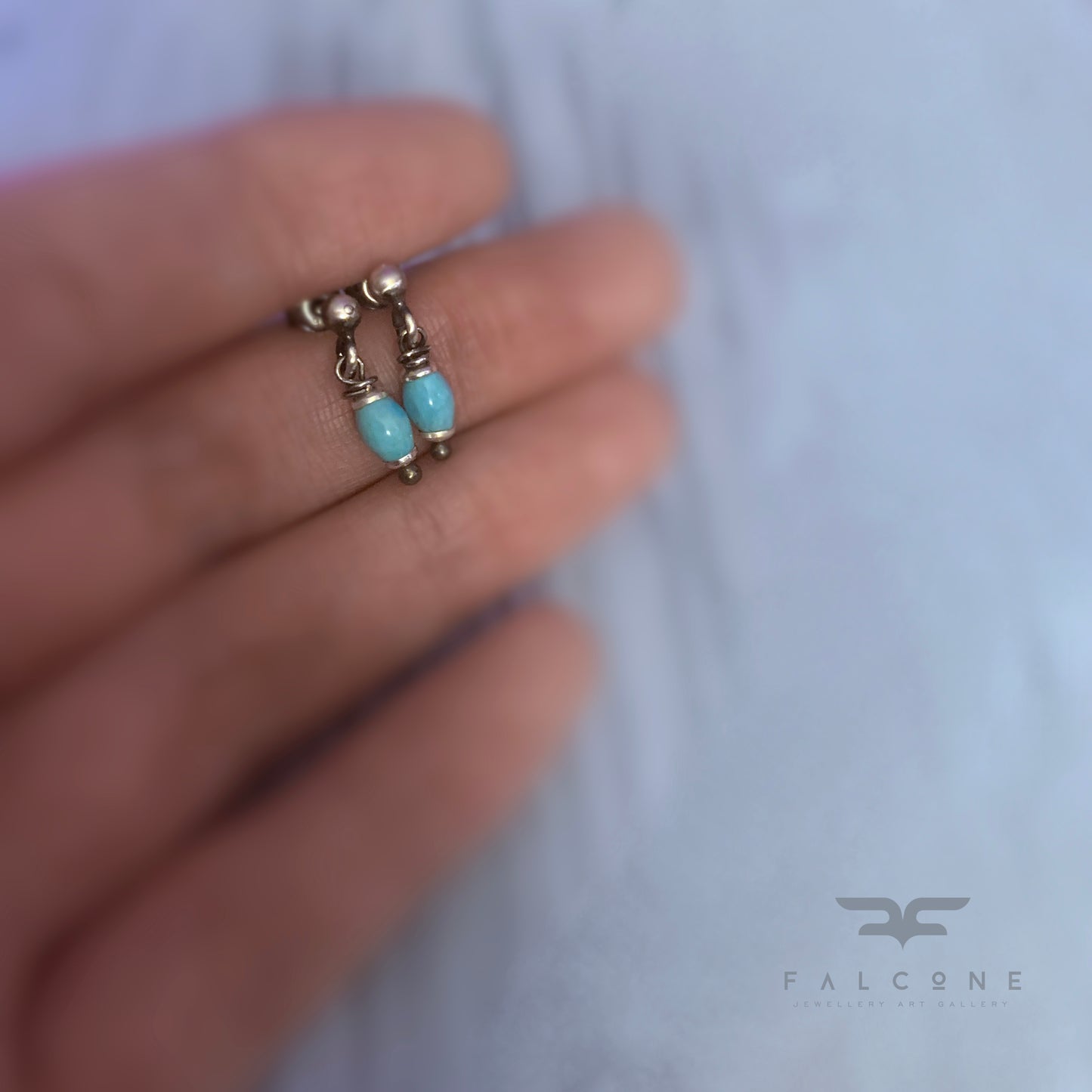 Sterling Silver Stud Earrings with Turquoise – 'Blue Tiny Drops'