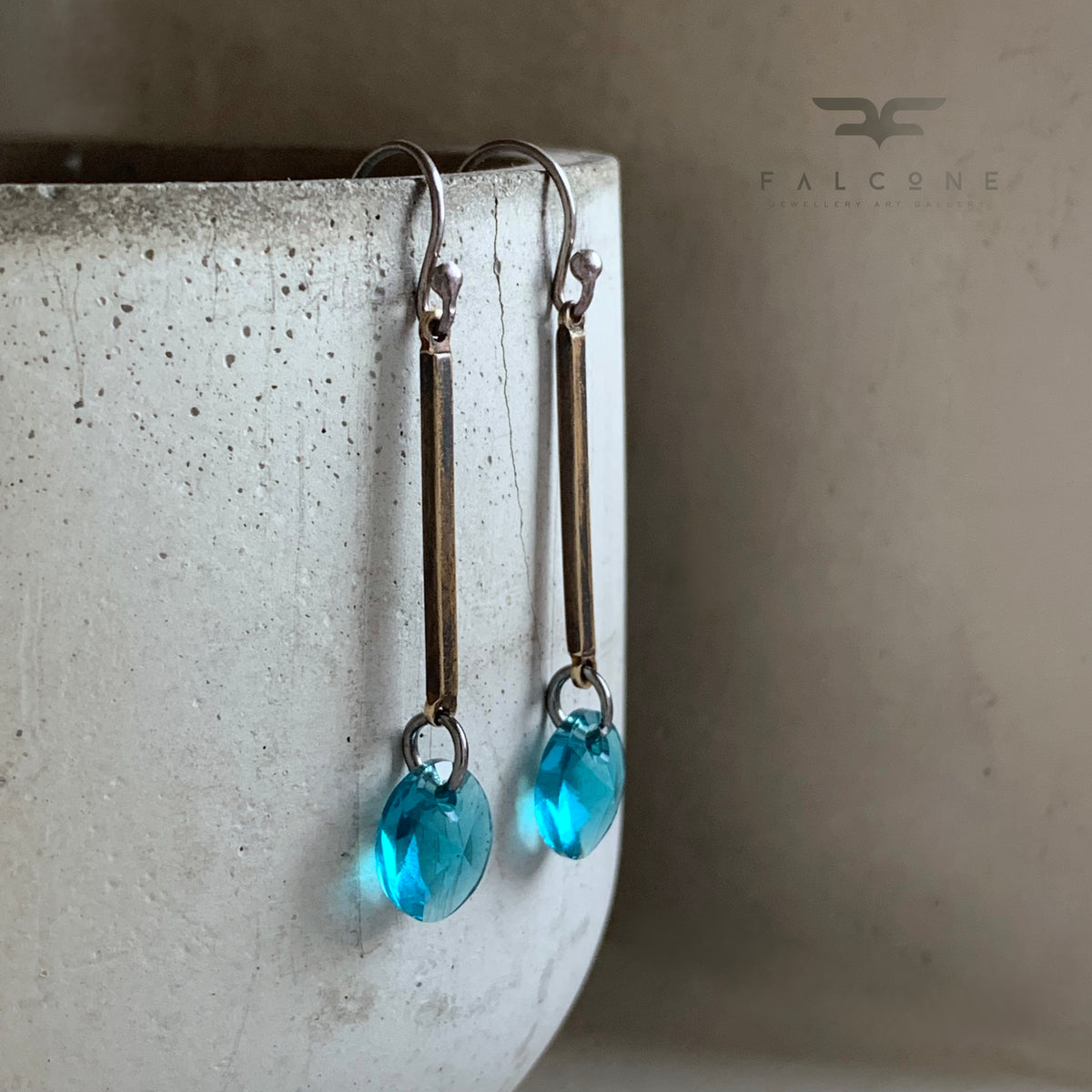 Brass, Swarovski Crystal and Sterling Silver Earrings ‘Sea Shades’