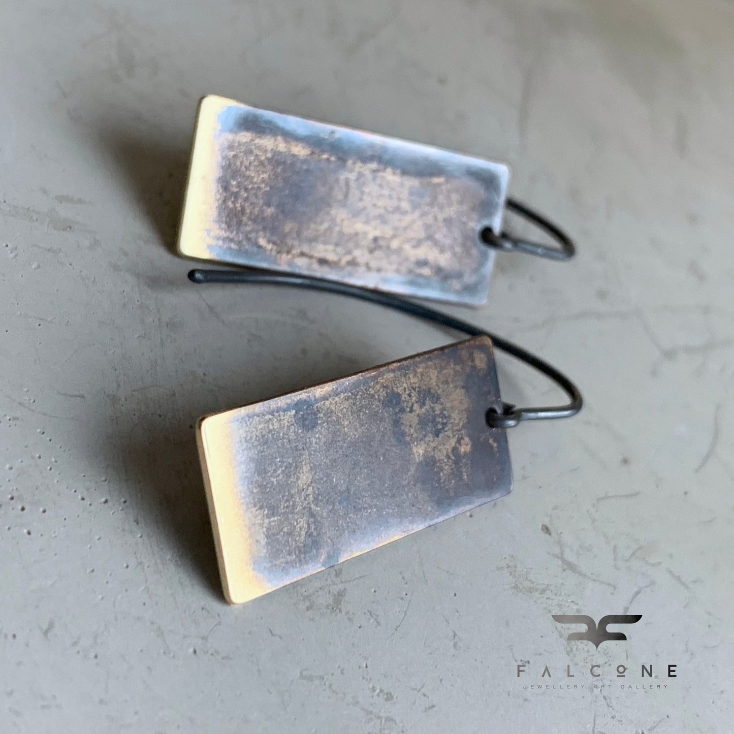 Brass and Silver Earrings 'Geometric with a Golden Sheen'