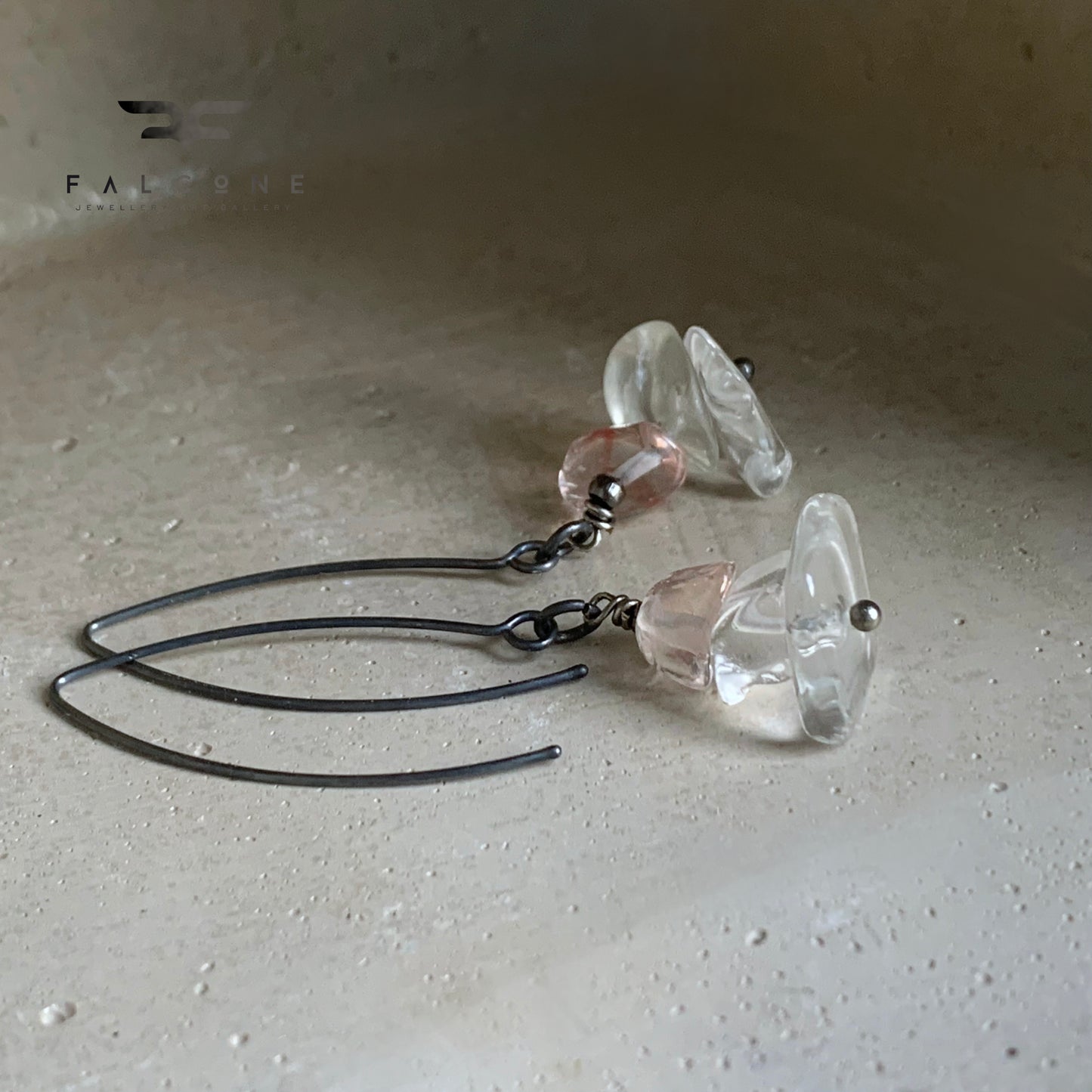 Pendientes de cristales naturales, cuarzo rosa y plata "Crystalline"