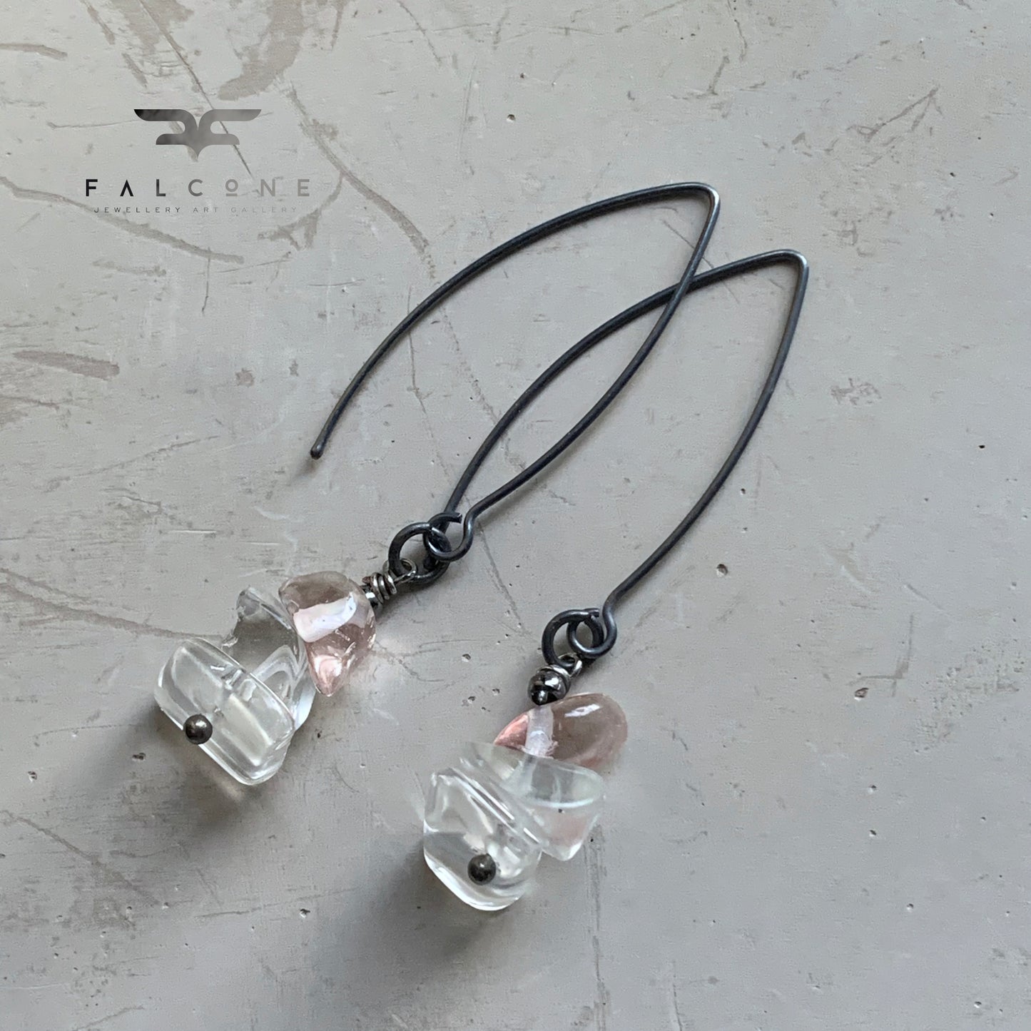 Pendientes de cristales naturales, cuarzo rosa y plata "Crystalline"