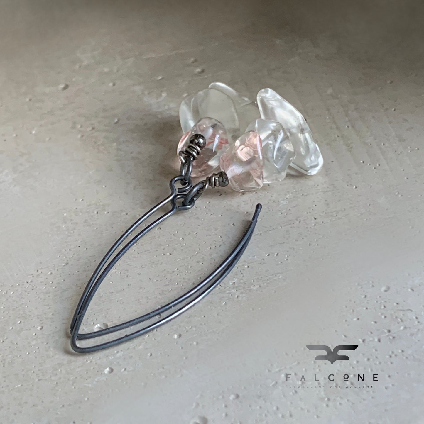 Pendientes de cristales naturales, cuarzo rosa y plata "Crystalline"