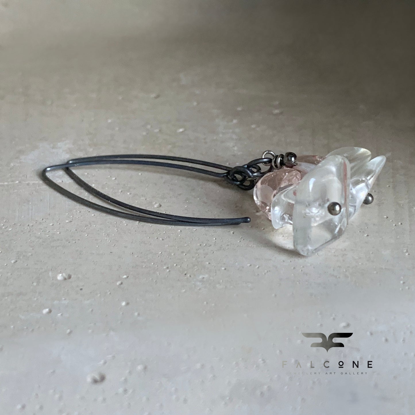 Pendientes de cristales naturales, cuarzo rosa y plata "Crystalline"