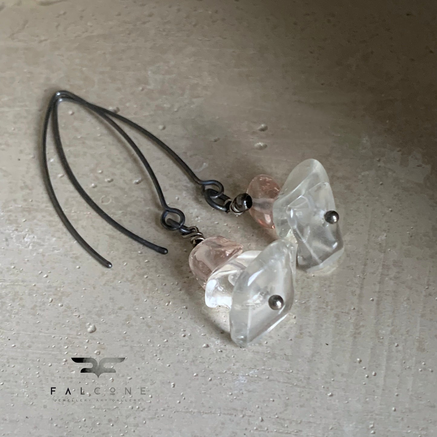 Pendientes de cristales naturales, cuarzo rosa y plata "Crystalline"