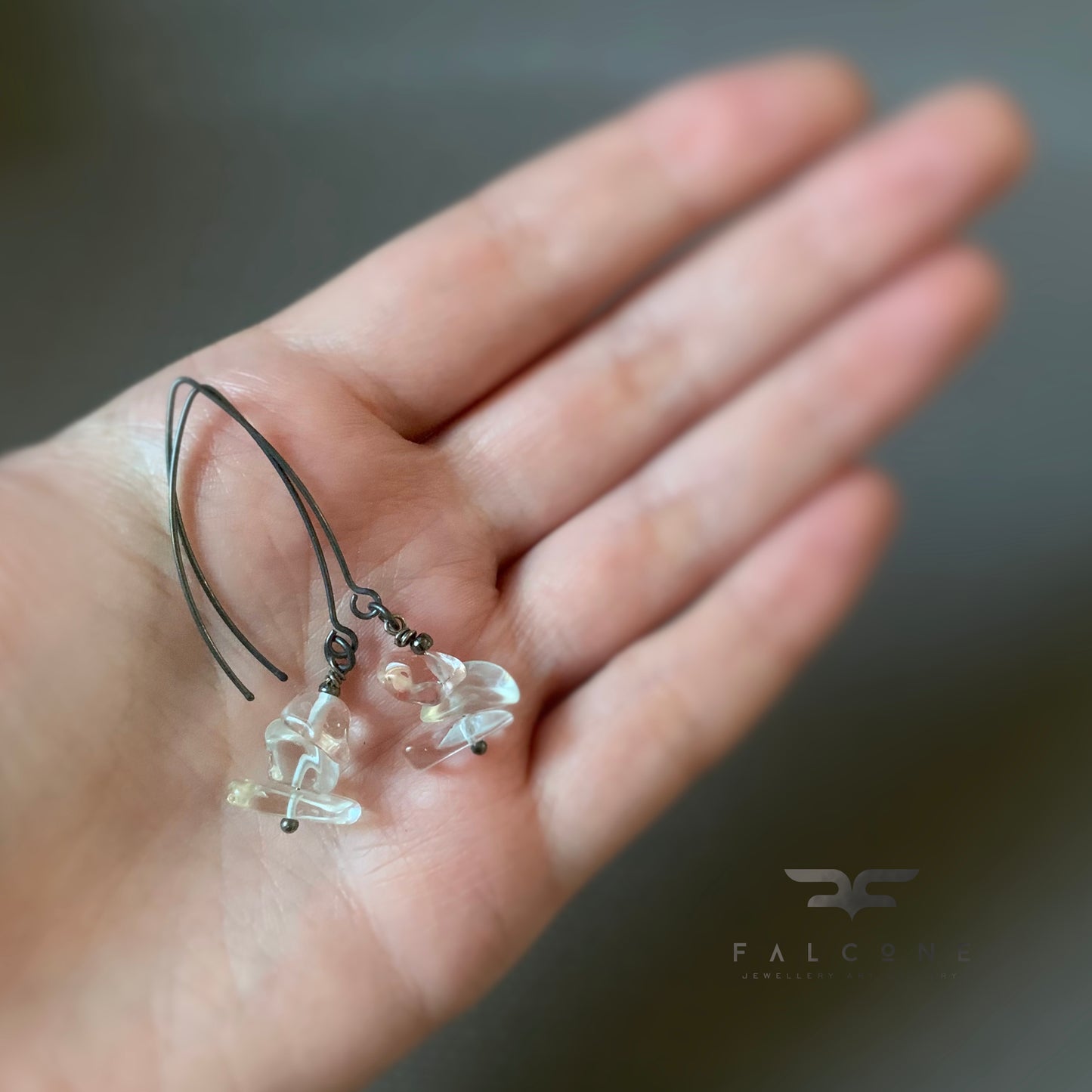 Pendientes de cristales naturales, cuarzo rosa y plata "Crystalline"