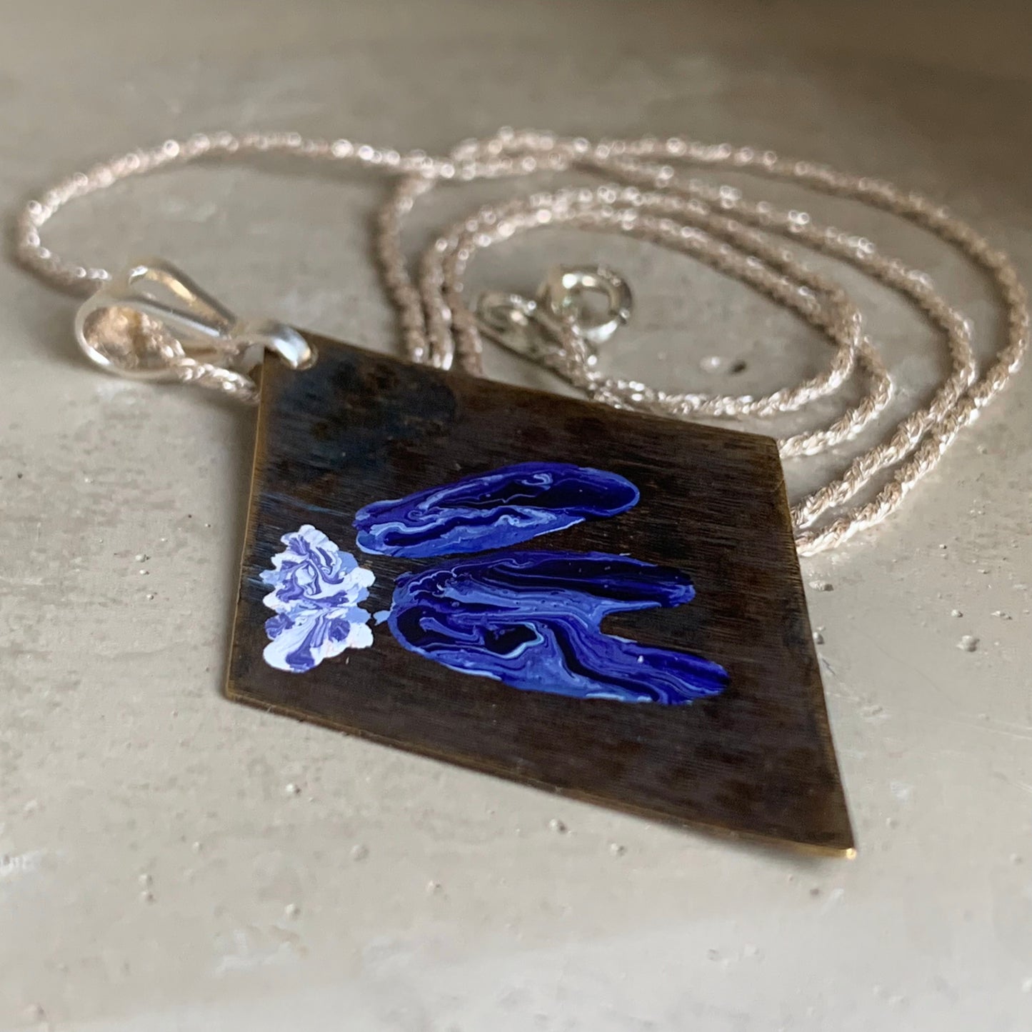 Set of Brass and Silver Jewellery with 'Purple Flowers' Necklace and Earrings