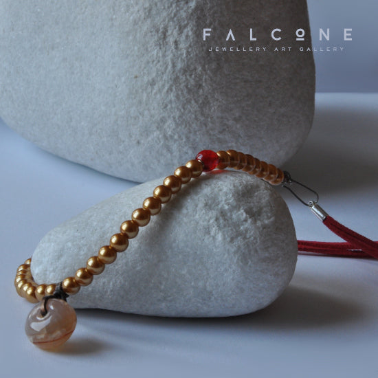 Handcrafted glass bead necklace with agate 'With Accent of Red'