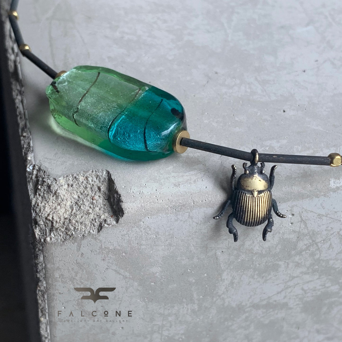 Brass, Glass, Gemstone and Silver Necklace 'Scarab & Venetian Glass'