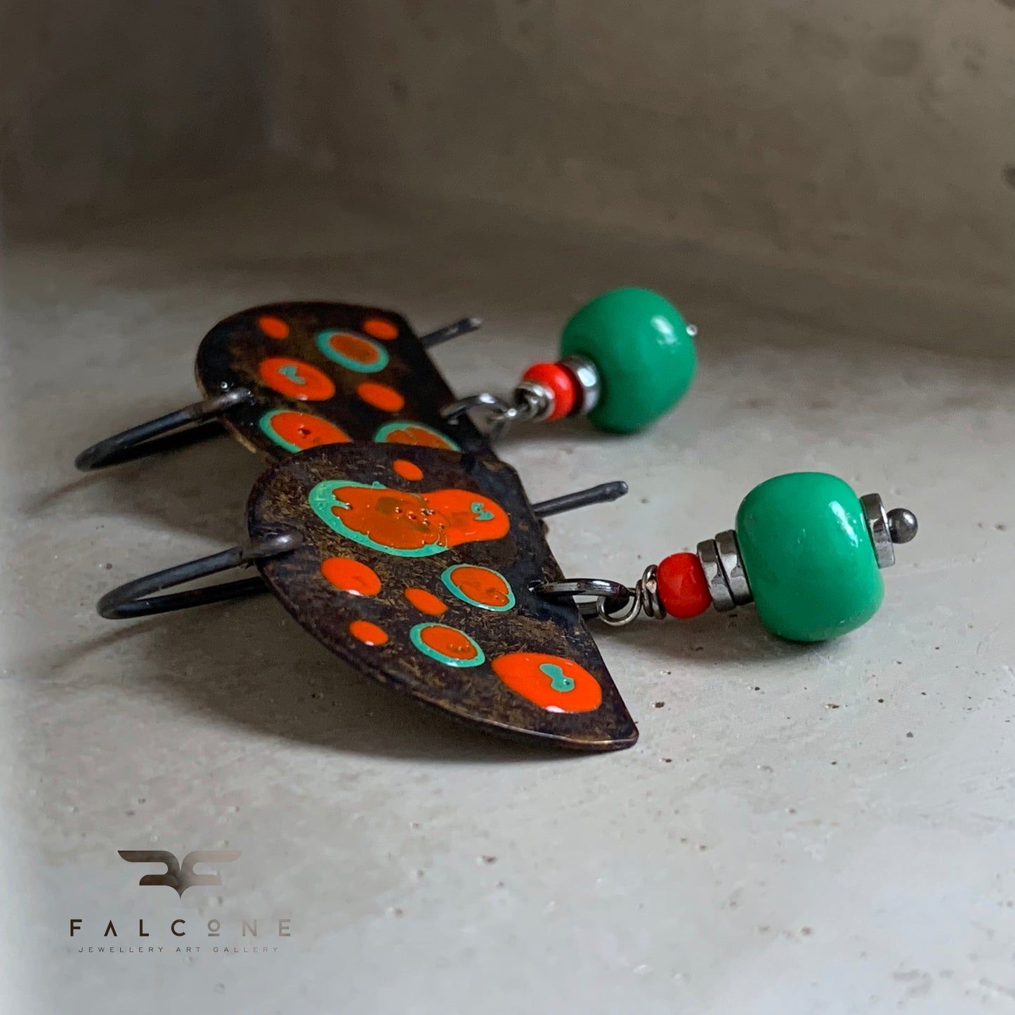 Hand-Decorated Brass and Silver Earrings 'Sea Creature / Dangerous'