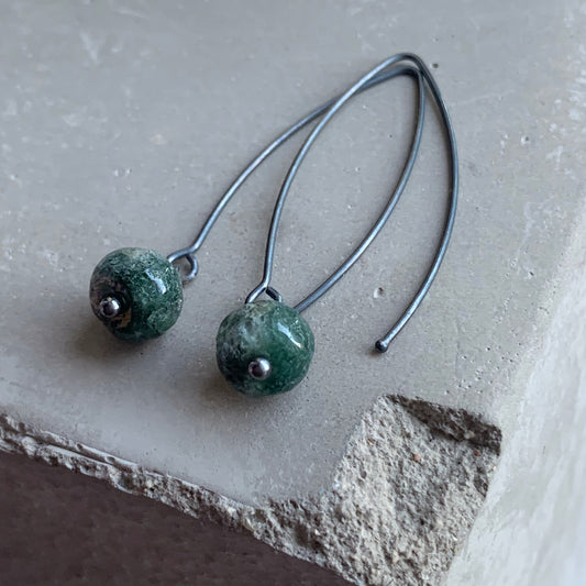 Agate and Sterling Silver Earrings 'Nymphs of Moss and Heathland'