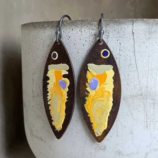 Brass and Silver Earrings 'Yellow Fish'