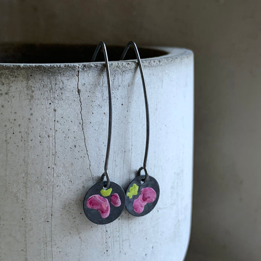 Pendientes de plata esmaltada 'Flores Silvestres - Sorbete de Cereza con Lima'