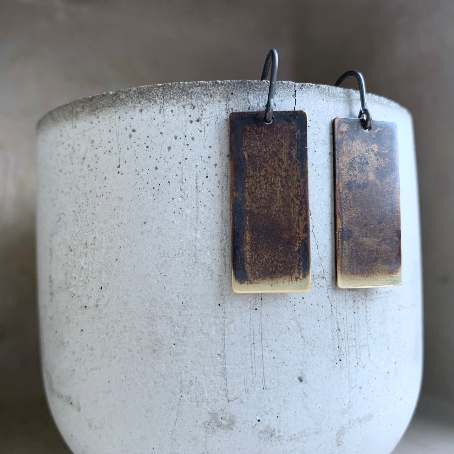 Brass and Silver Earrings 'Geometric with a Golden Sheen'