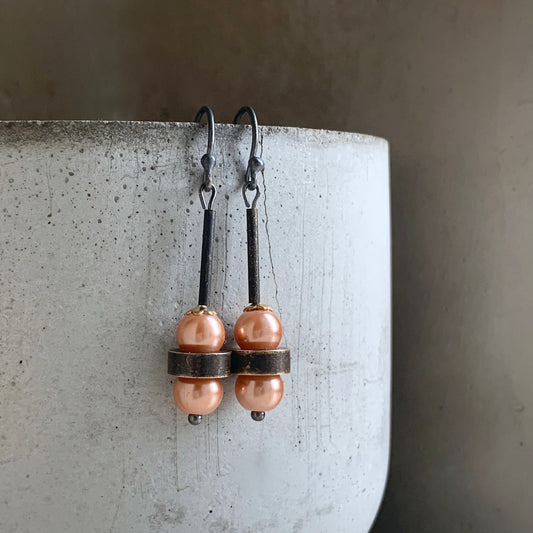 Brass, Glass and Silver Earrings 'Caramel Latte'