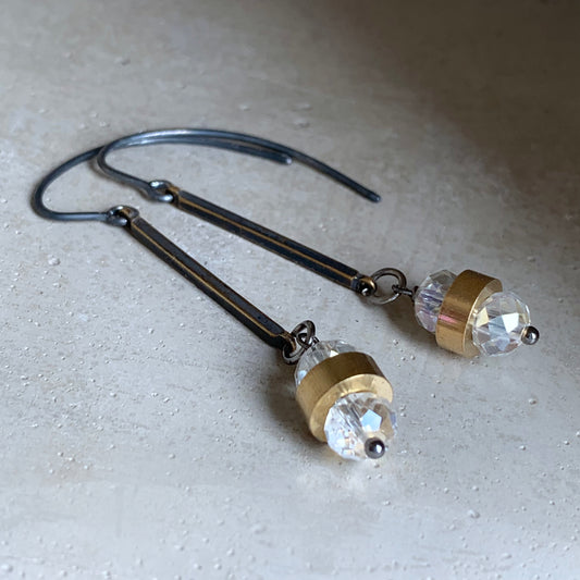Pendientes de latón, plata y vidrio 'Crystal Glow'