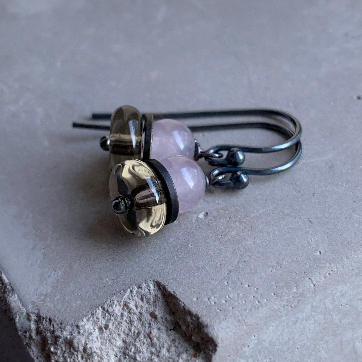 Quartz, Brass and Sterling Silver Earrings ‘English Rose’