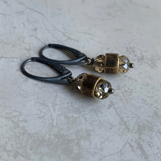 Pendientes de latón, cristal y plata de ley 'Café Helado'