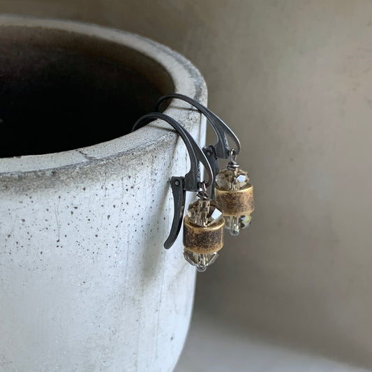 Pendientes de latón, cristal y plata de ley 'Café Helado'