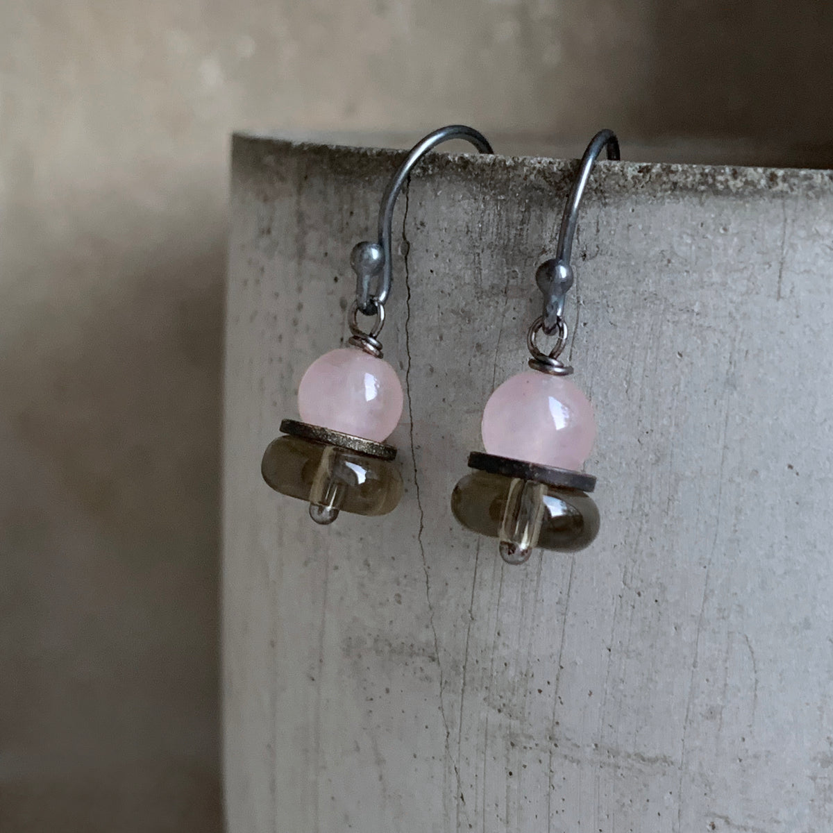 Quartz, Brass and Sterling Silver Earrings ‘English Rose’