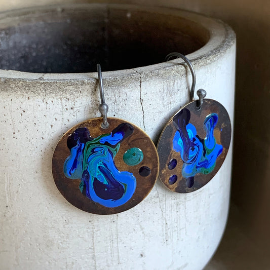 Brass and Silver Earrings 'Sea Creature – Hidden Moray Eel'