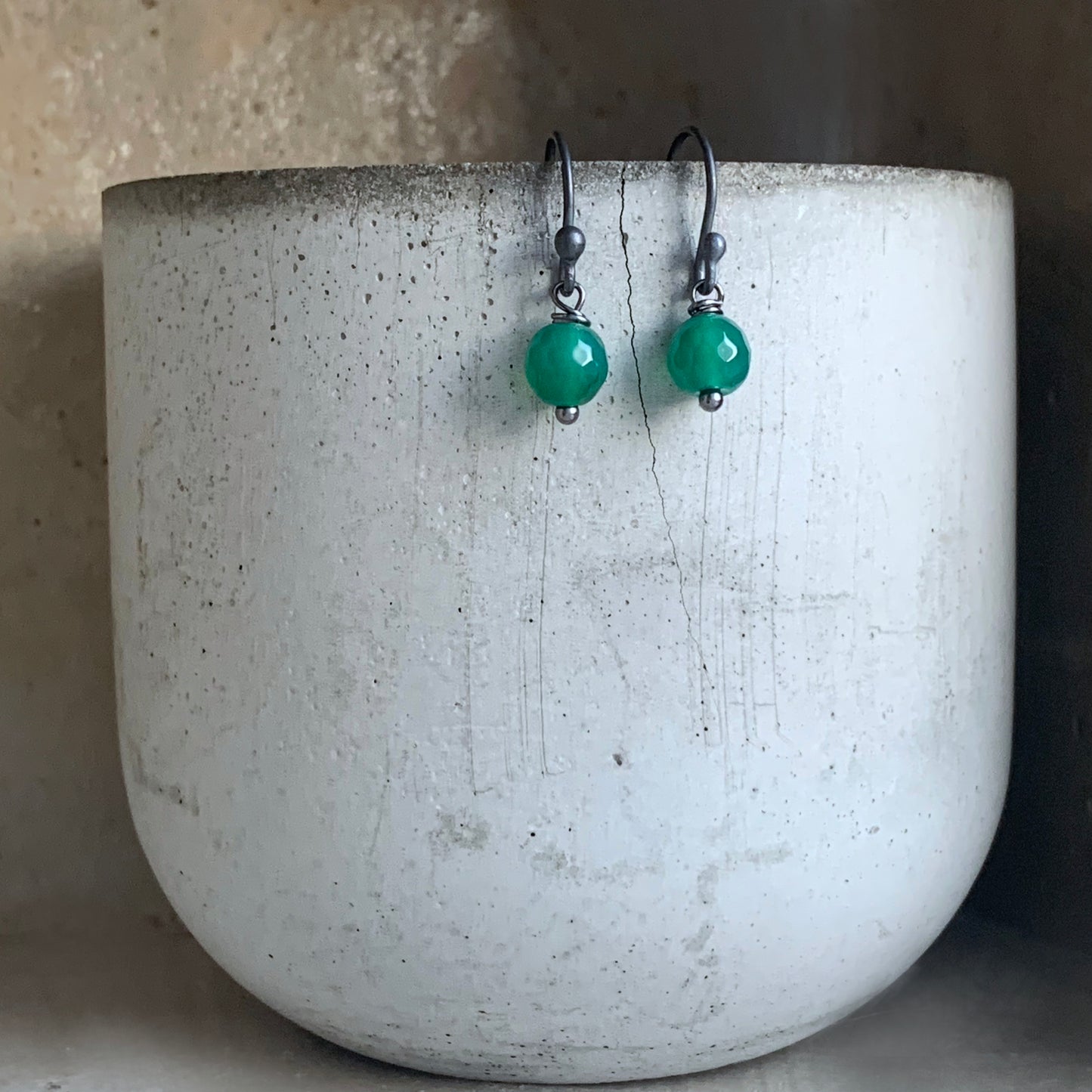 Silver and Gemstone Earrings 'Green Onyx'