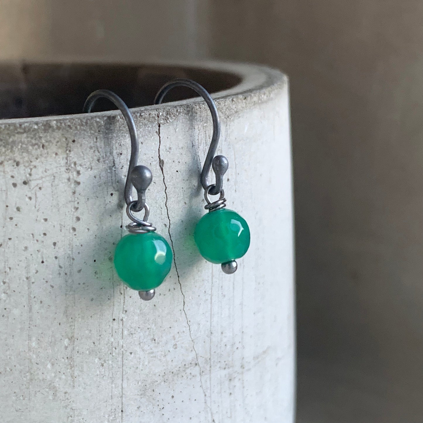 Silver and Gemstone Earrings 'Green Onyx'