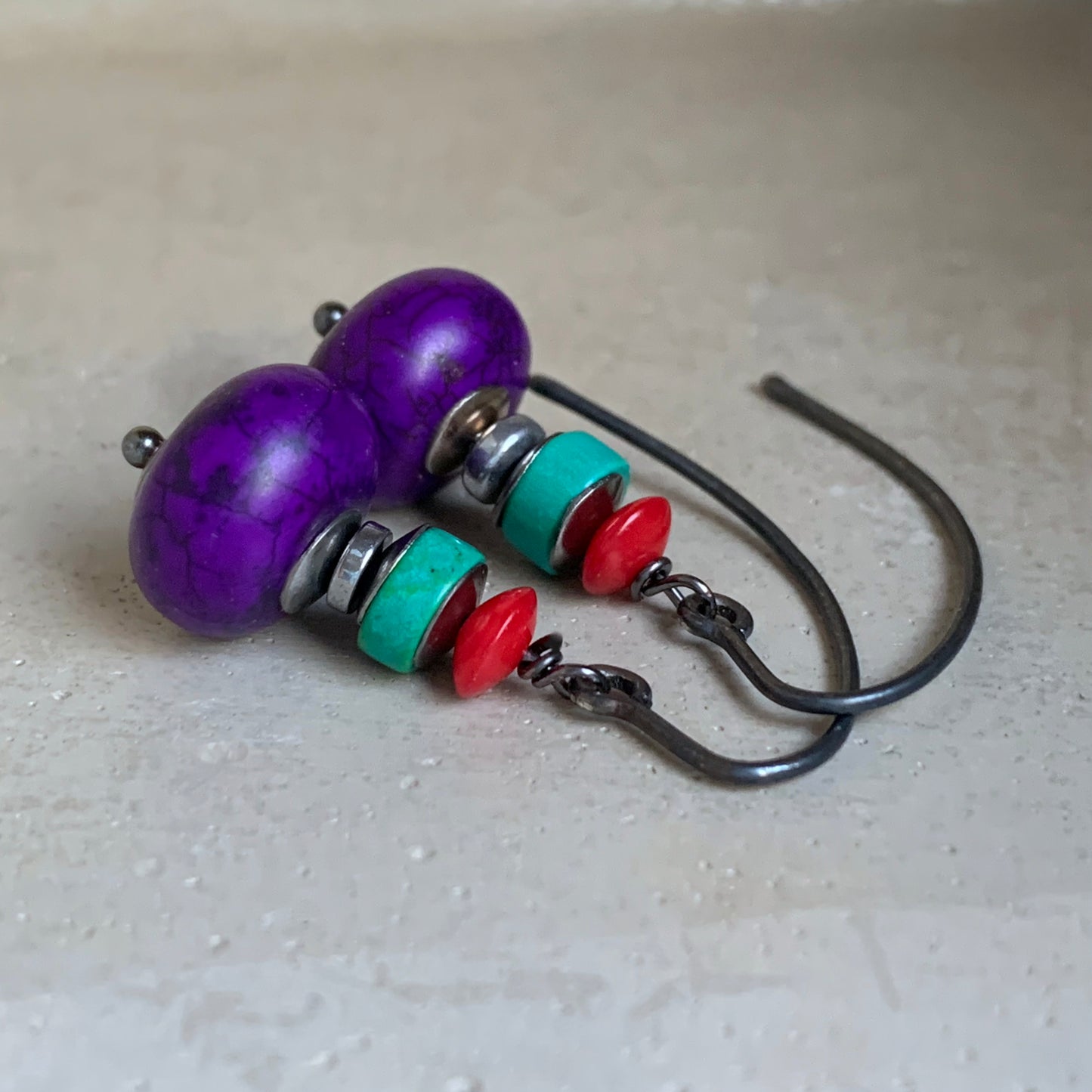 Howlite, Turquoise, Coral, and Silver Earrings 'Colors'