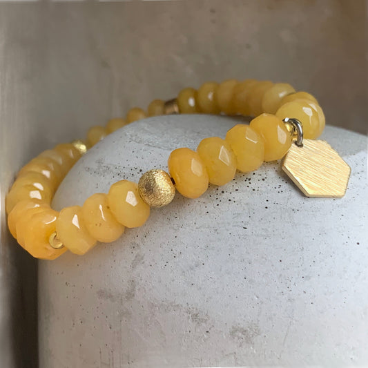 Gemstone and Brass Bracelet 'Honey – Jadeite & Brass'