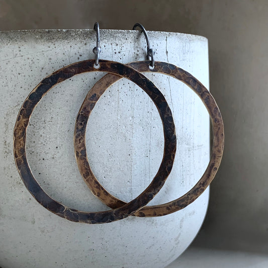Brass and Sterling Silver Earrings 'Rustic Circles'