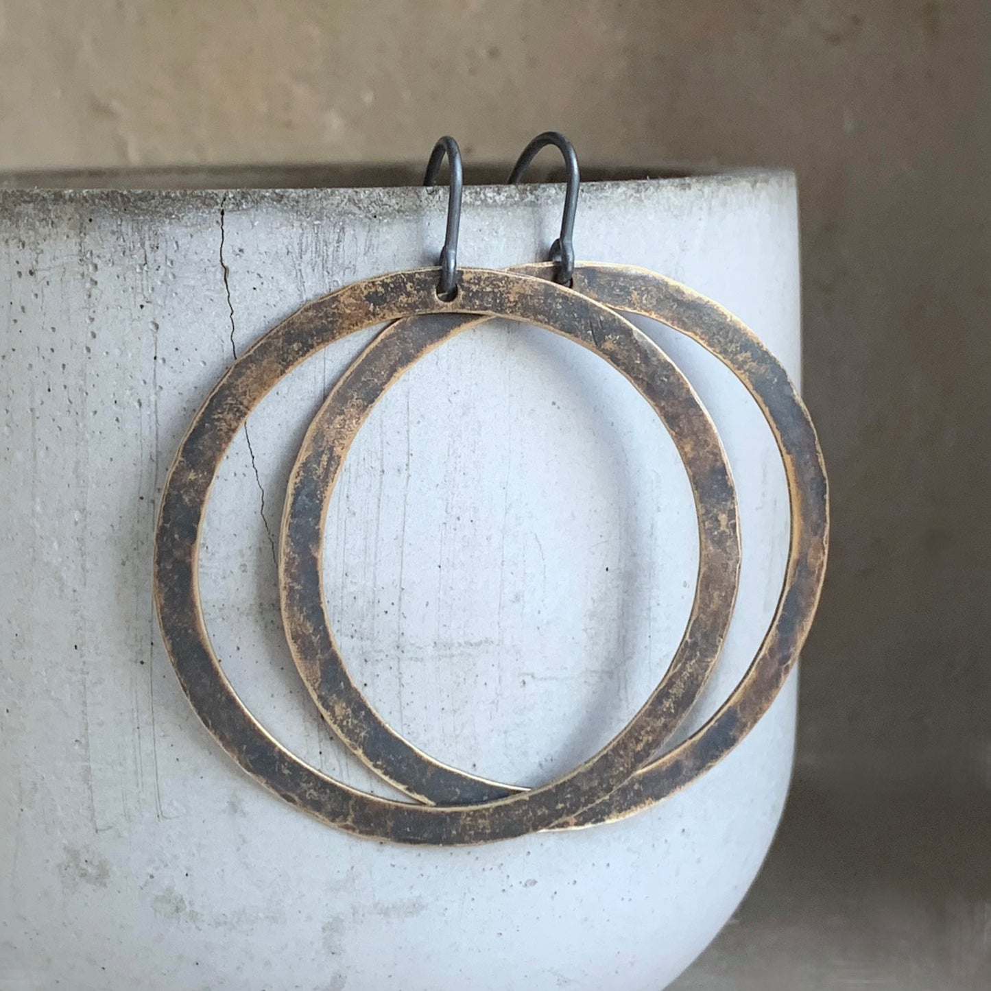 Brass and Silver Earrings 'Rustic Hoops'