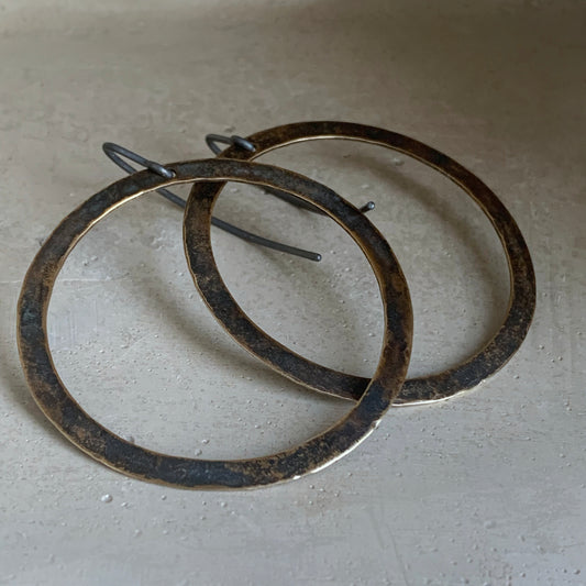 Brass and Silver Earrings 'Rustic Hoops'