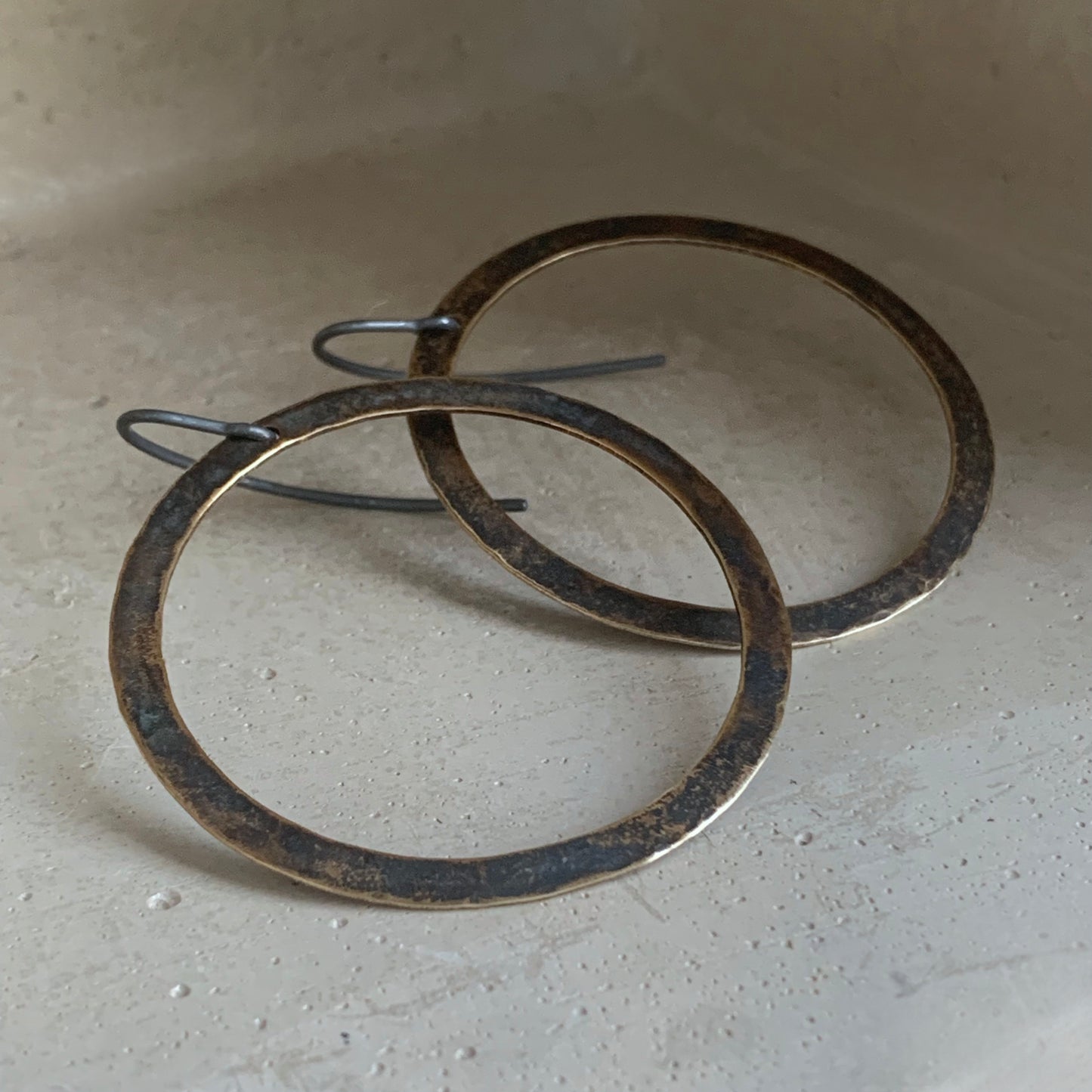 Brass and Silver Earrings 'Rustic Hoops'