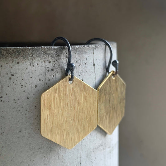 Geometric Brass and Silver Earrings 'Honey – Silver & Brass'
