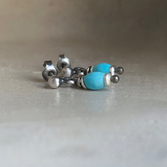 Sterling Silver Stud Earrings with Turquoise – 'Blue Tiny Drops'