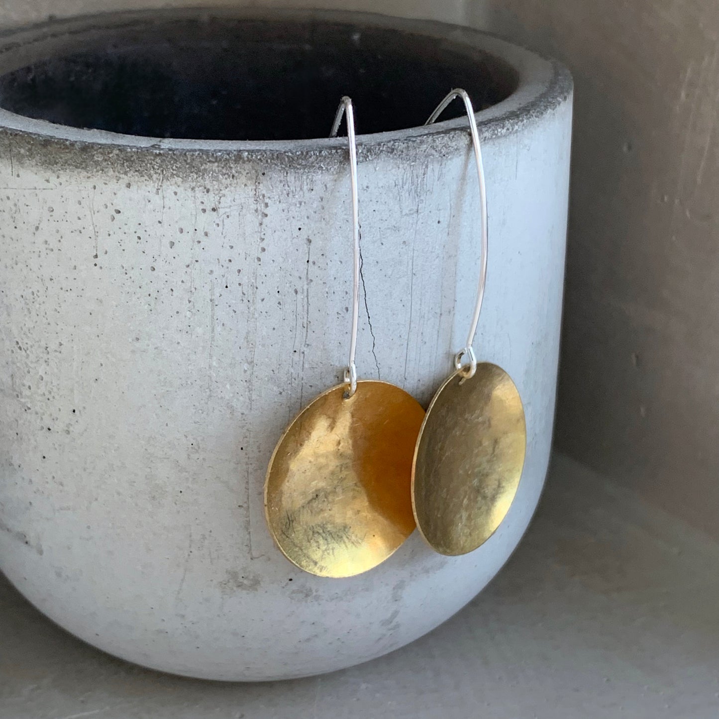 Silver and Brass Earrings 'Golden Bowls'