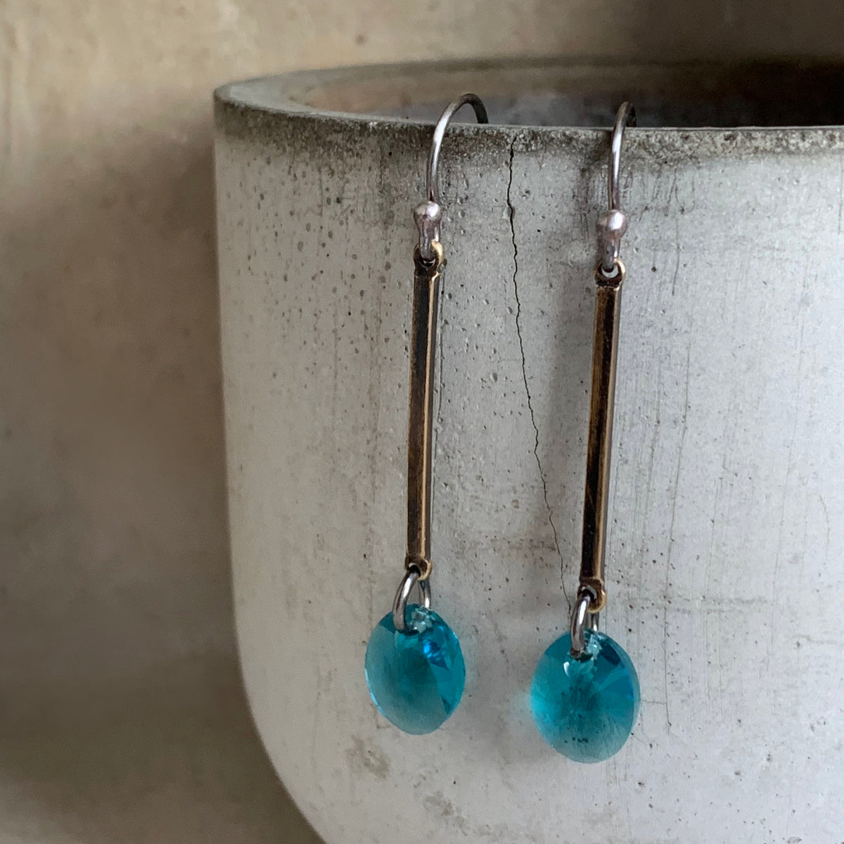 Brass, Swarovski Crystal and Sterling Silver Earrings ‘Sea Shades’