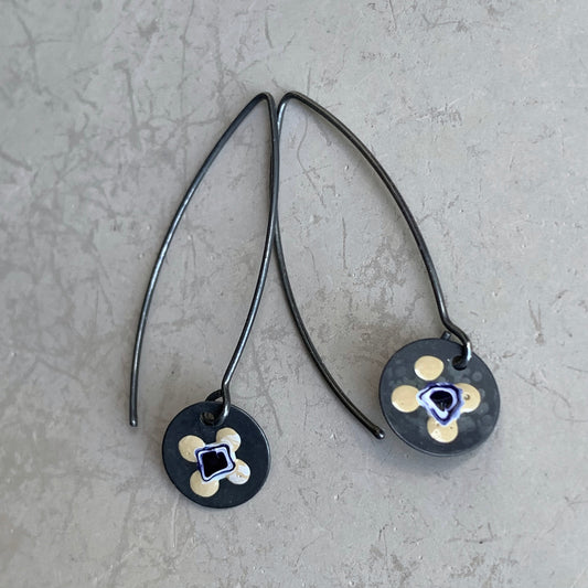 Silver Earrings with Enamel 'Wild Flowers - Vanilla & Dark Sky'