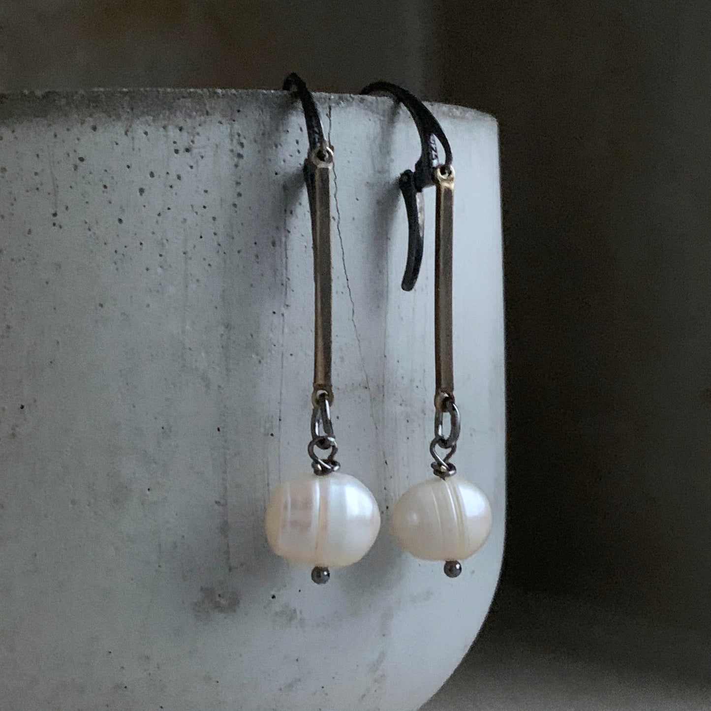 Silver, Brass, and Freshwater Pearl Earrings 'Rustic Pearls'