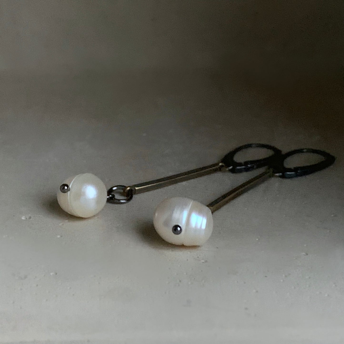 Silver, Brass, and Freshwater Pearl Earrings 'Rustic Pearls'