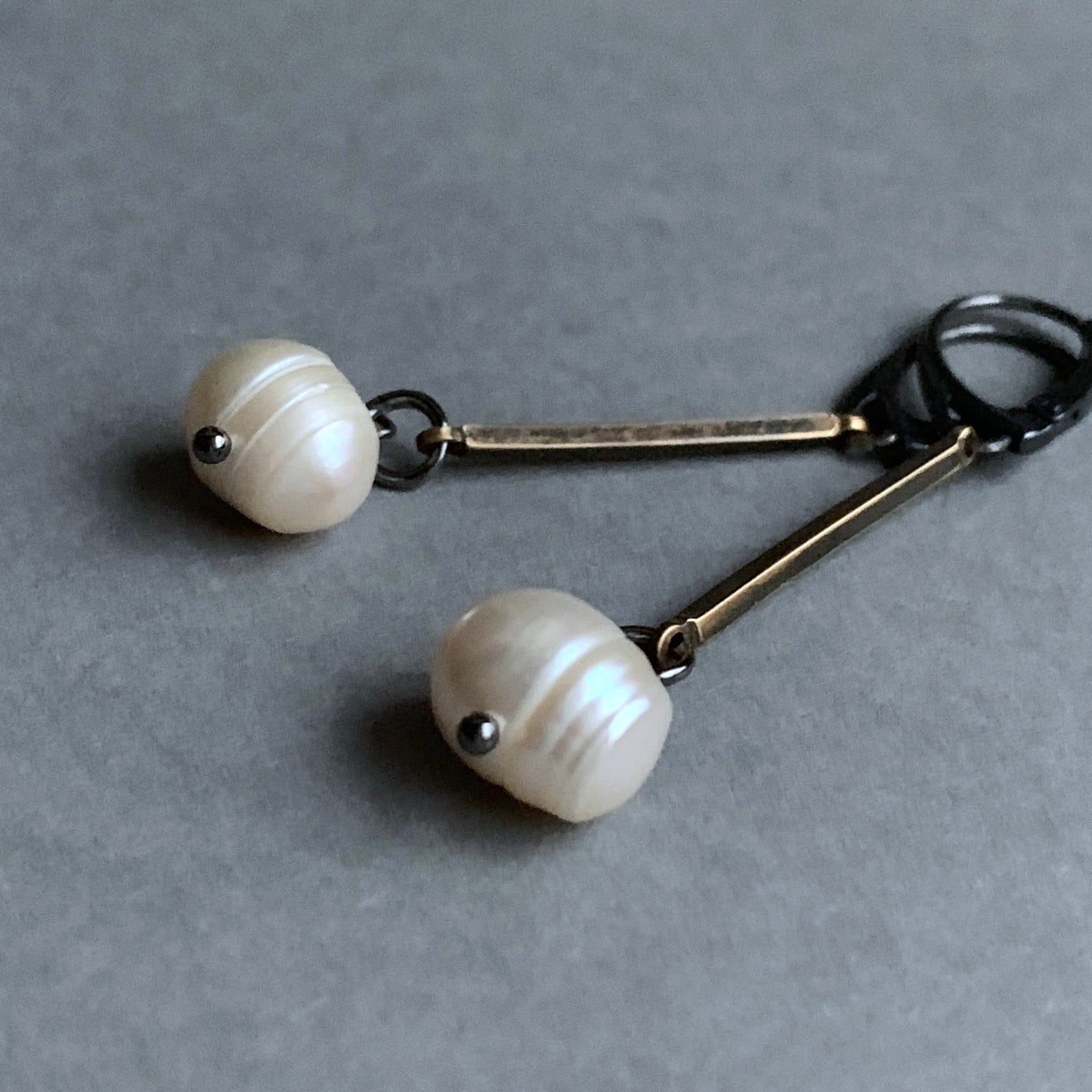 Silver, Brass, and Freshwater Pearl Earrings 'Rustic Pearls'