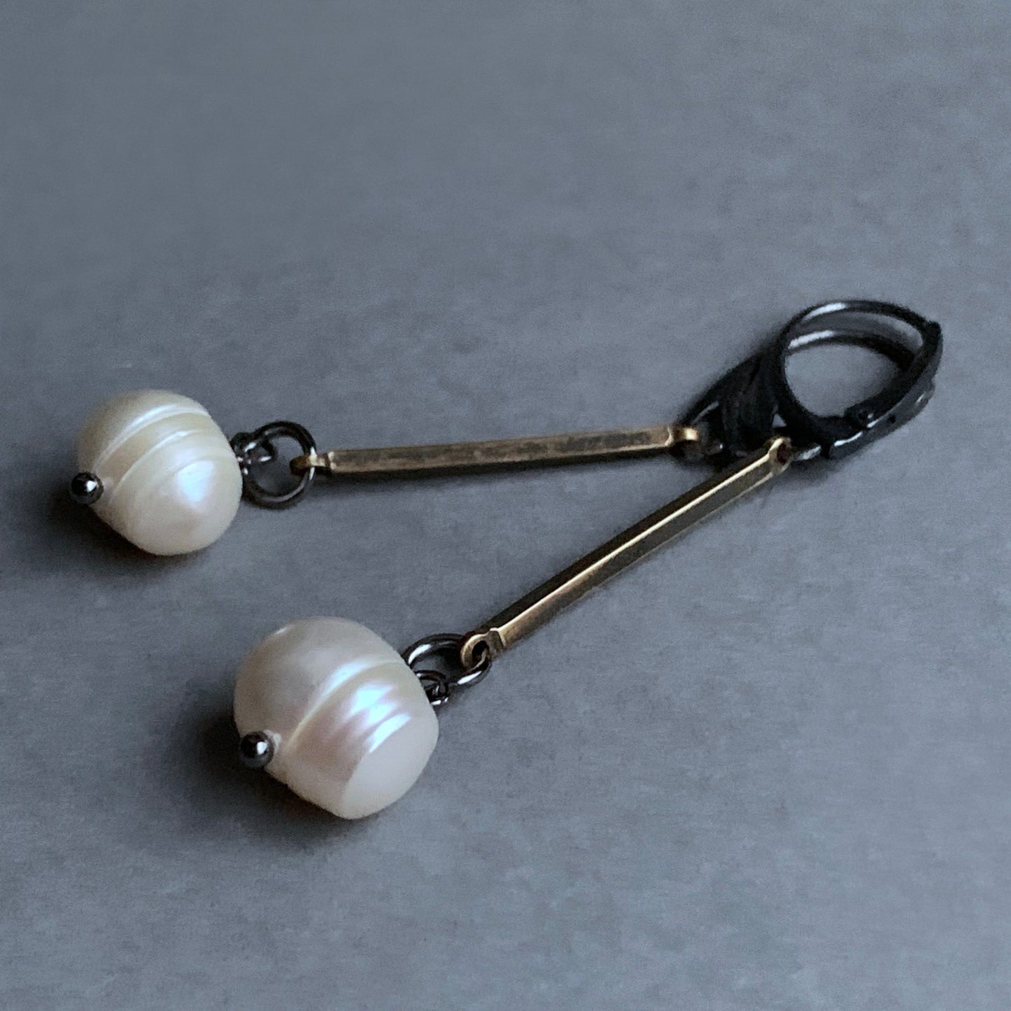 Silver, Brass, and Freshwater Pearl Earrings 'Rustic Pearls'