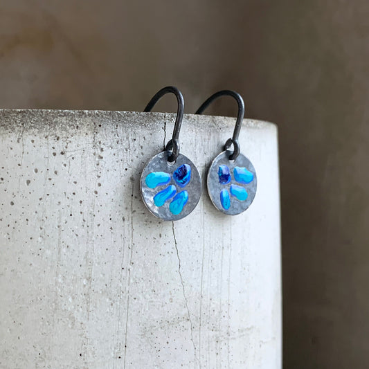 Enameled Silver Earrings 'Wildflowers with Turquoise Petals'